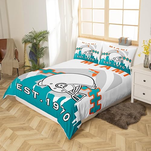 Miniatura 2 de Erosebridal Funda de edredón deportiva tamaño Queen, juego de ropa de cama de fútbol para niños y niñas, funda de edredón de rugby azul y naranja,