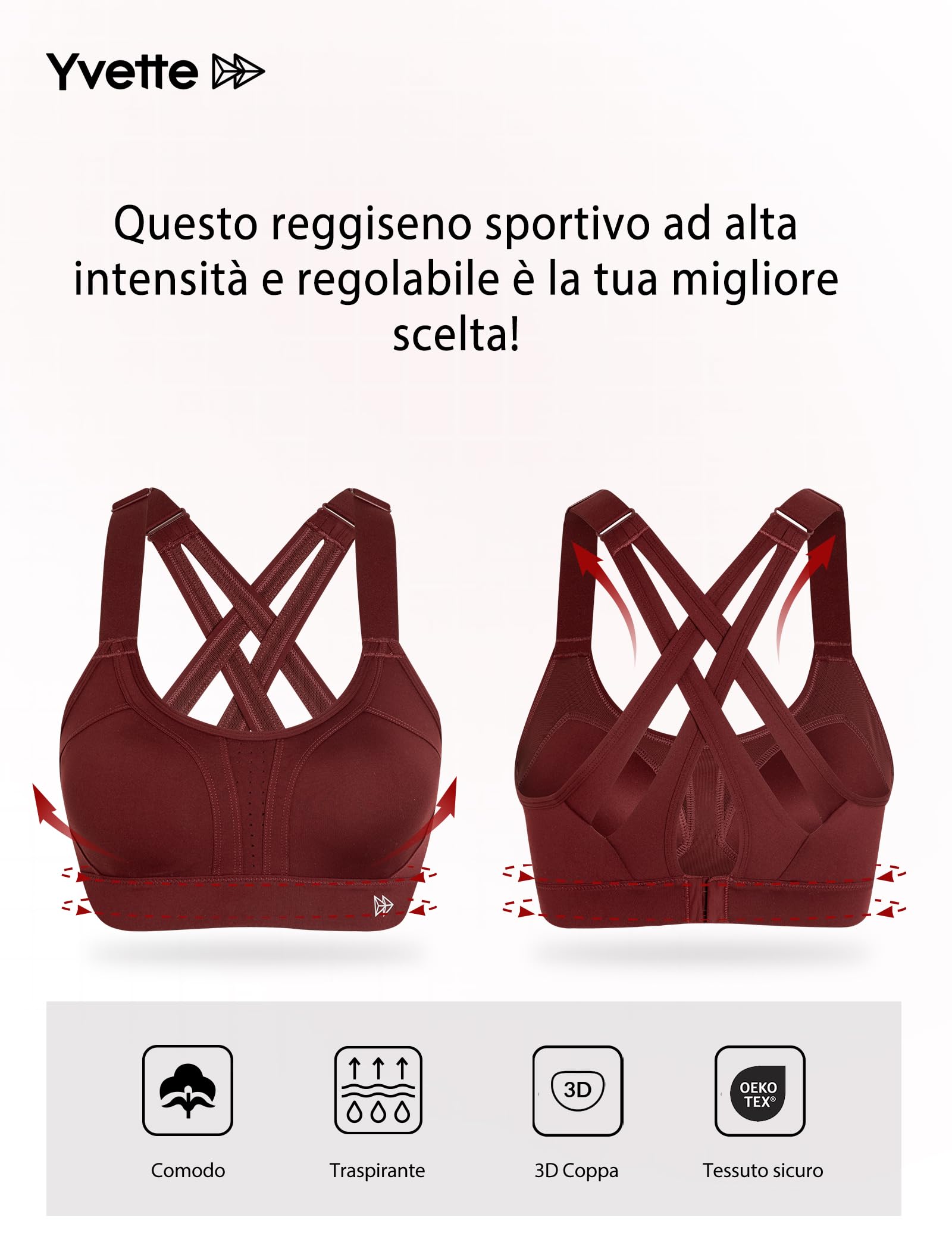 Yvette Reggiseno Sportivo Cinghie Regolabili Forte Sostegno Spalline Incrociate sul Retro Plus per Ginnastica Corsa Jogging Yoga