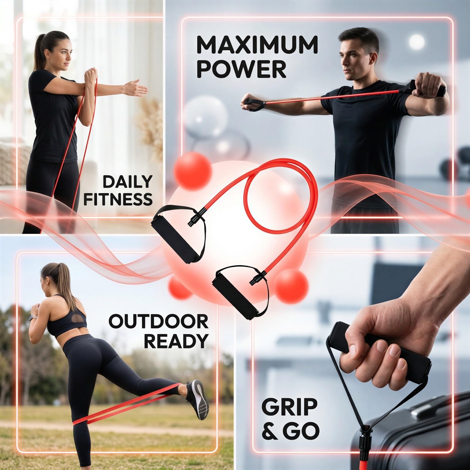 5er-Set Widerstandsbänder mit Griffen, 10–30 lbs (4,5–13,6 kg), stark elastische TPE-Übungsbänder, Tubes-Set für Home Gym, Fitness, Krafttraining, Muskelstraffung