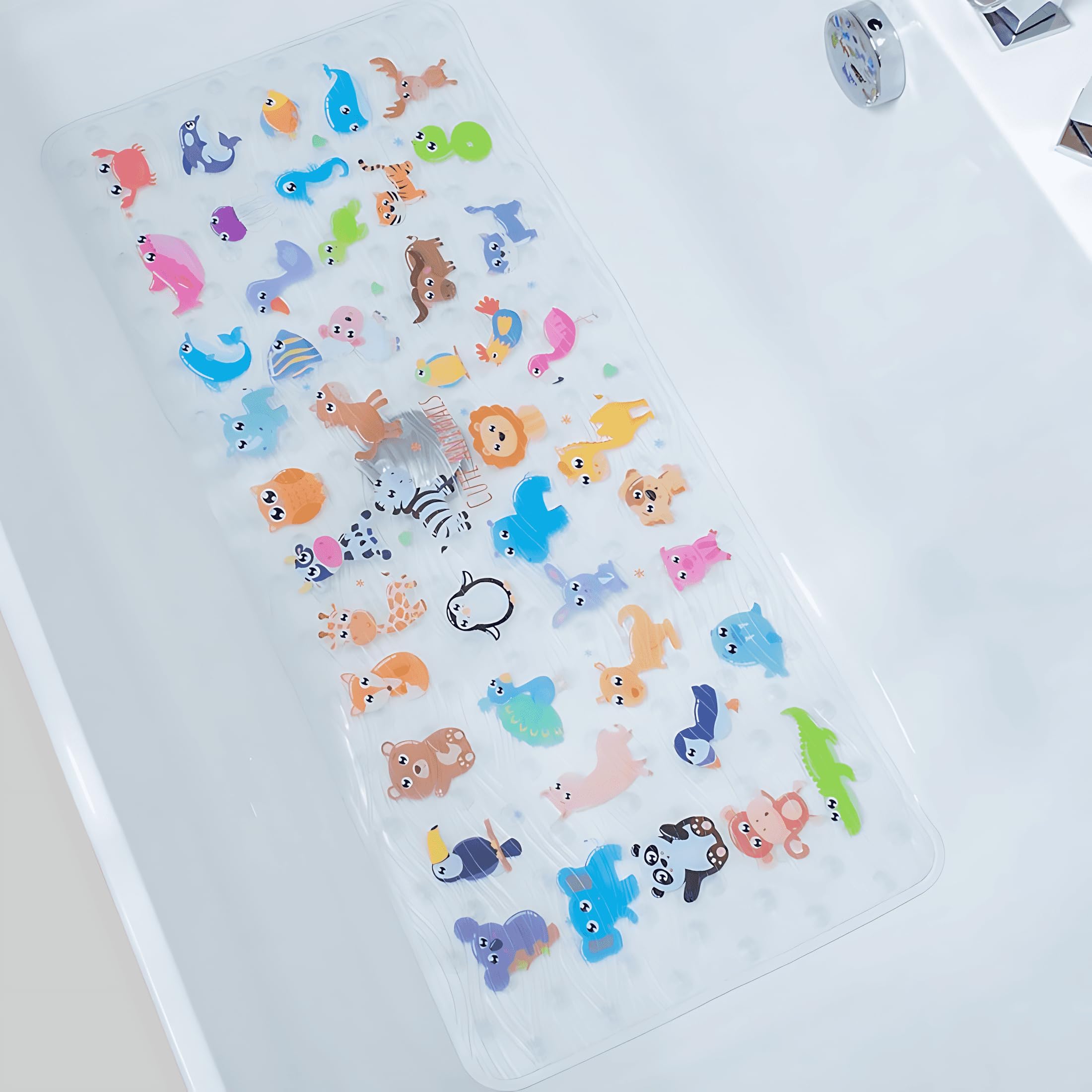 Tappetino per vasca da bagno antiscivolo con disegno di cartoni animati - 90 * 40 CM, taglia XL, grande, antiscivolo, per pavimenti, tappetini per vasca (Zoo DWY)