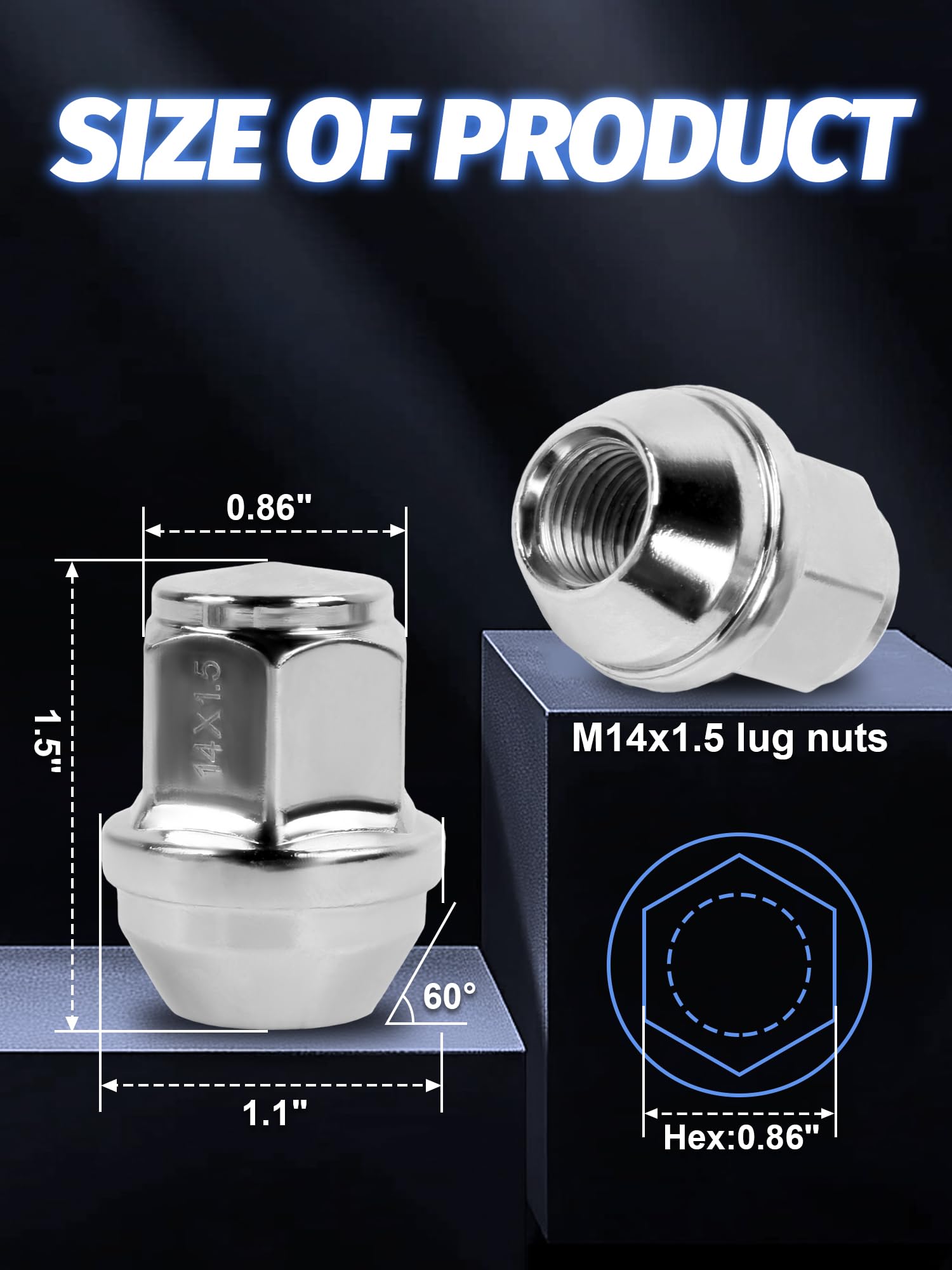 20 Lug Nuts 14x1.5 Chrome Lugs For Ford Lincoln OE Wheels