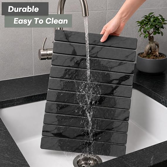 Large Stone Dish Drying Mat for Kitchen Counter, Quick Dry Stone Dishes Mats,Foldable Water Absorbing Diatomaceous Earth Drying Organizer Pad for Plate Rack Bottles Utensils(Dark Gray 2416 & 8x4)