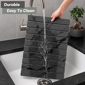 Large Stone Dish Drying Mat for Kitchen Counter, Quick Dry Stone Dishes Mats,Foldable Water Absorbing Diatomaceous Earth Drying Organizer Pad for Plate Rack Bottles Utensils(Dark Gray 2416 & 8x4)