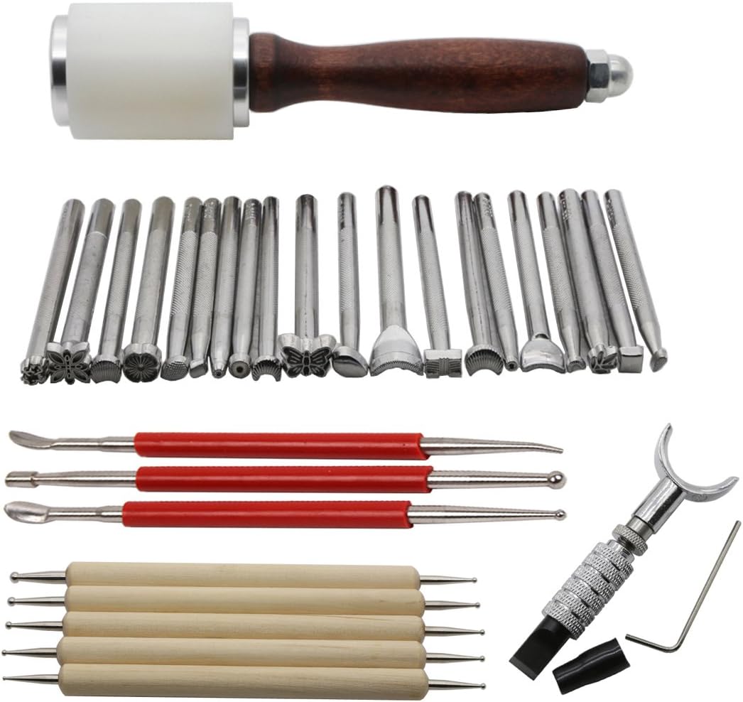 20pcs Leather Carving Leather Stamping Working Saddle Making Tools Set DIY Hammer
