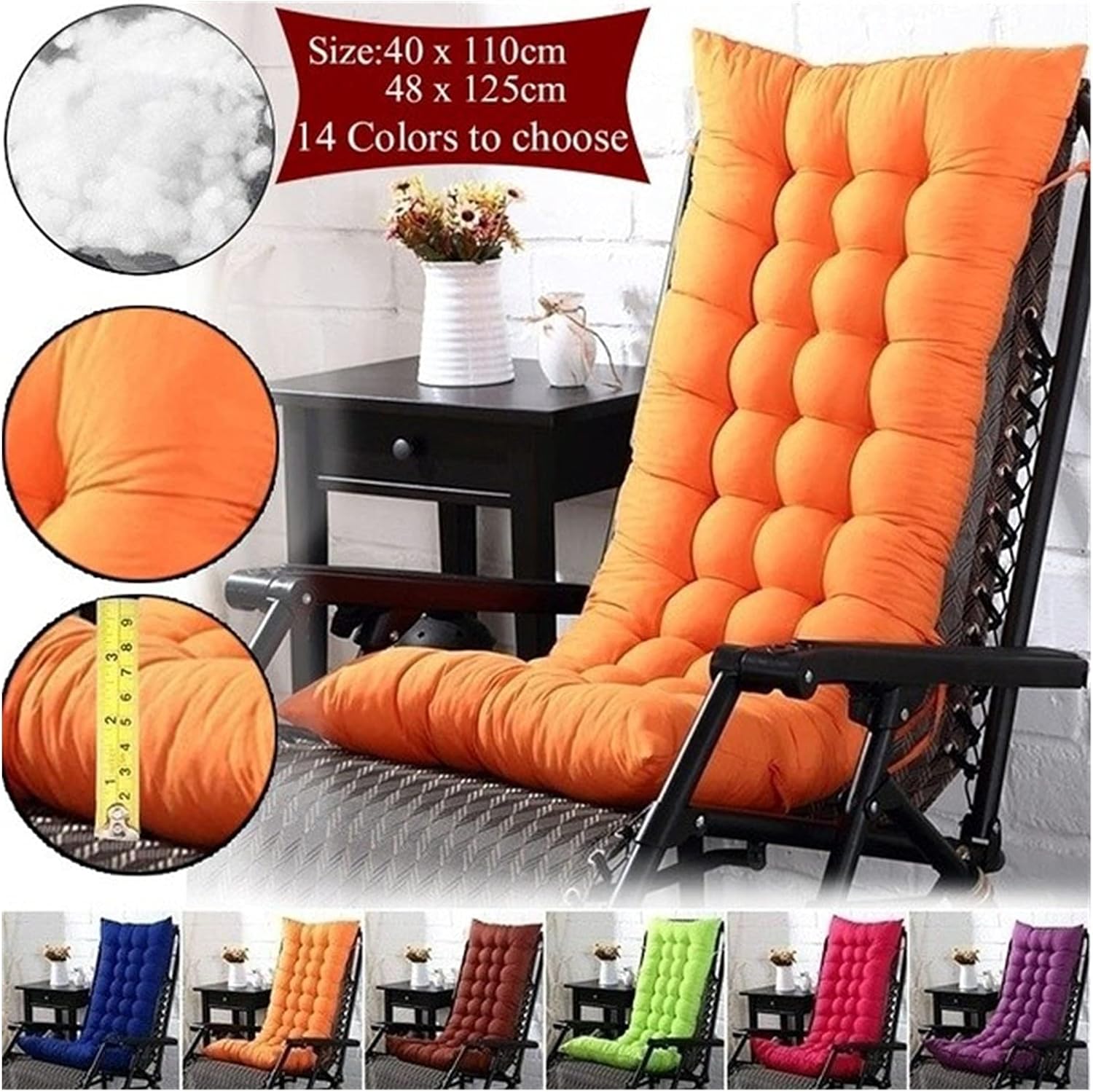 2 Sizes Rocking Chair Cushion Sofa Cushions Lounge Chair Cushion Solid Color Chaise Overstuffed for Garden Sun Lounger Mattress Patio Chair Cushions (Color : Green, Specification : 48x155cm)