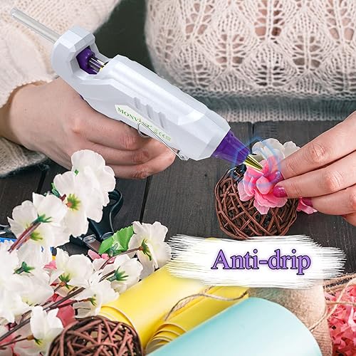 Miniatura 9 de MONVICT Kit de pistola de pegamento caliente inalámbrica, mini pistola de pegamento rosa recargable USB-C con 40 barras de pegamento premium, 10