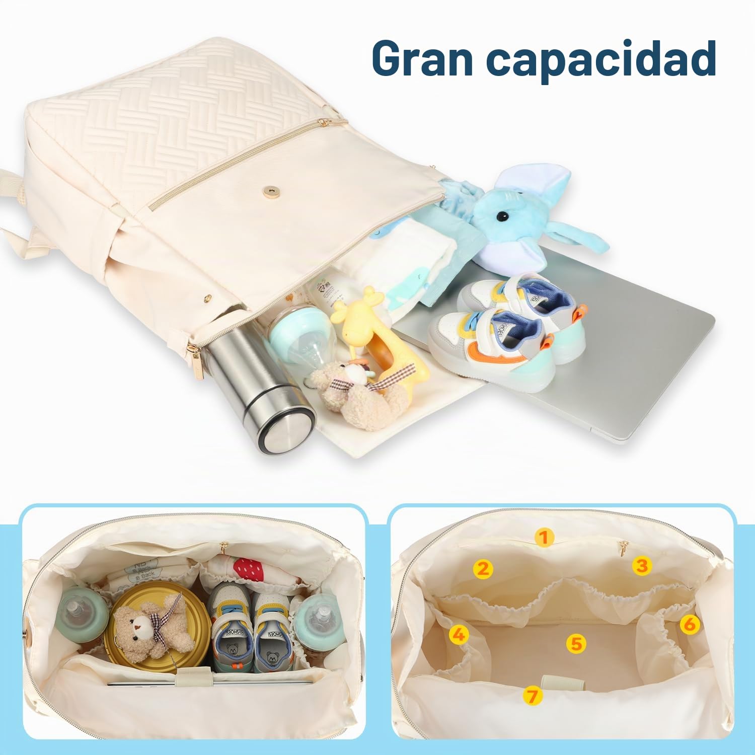 LANDICI Mochila cambiadora para bebé, mochila multifunción para cambiar pañales, elegante bolsa de pañales de viaje para bebé con cambiador, correas para cochecito para mamá, papá, niño y niña