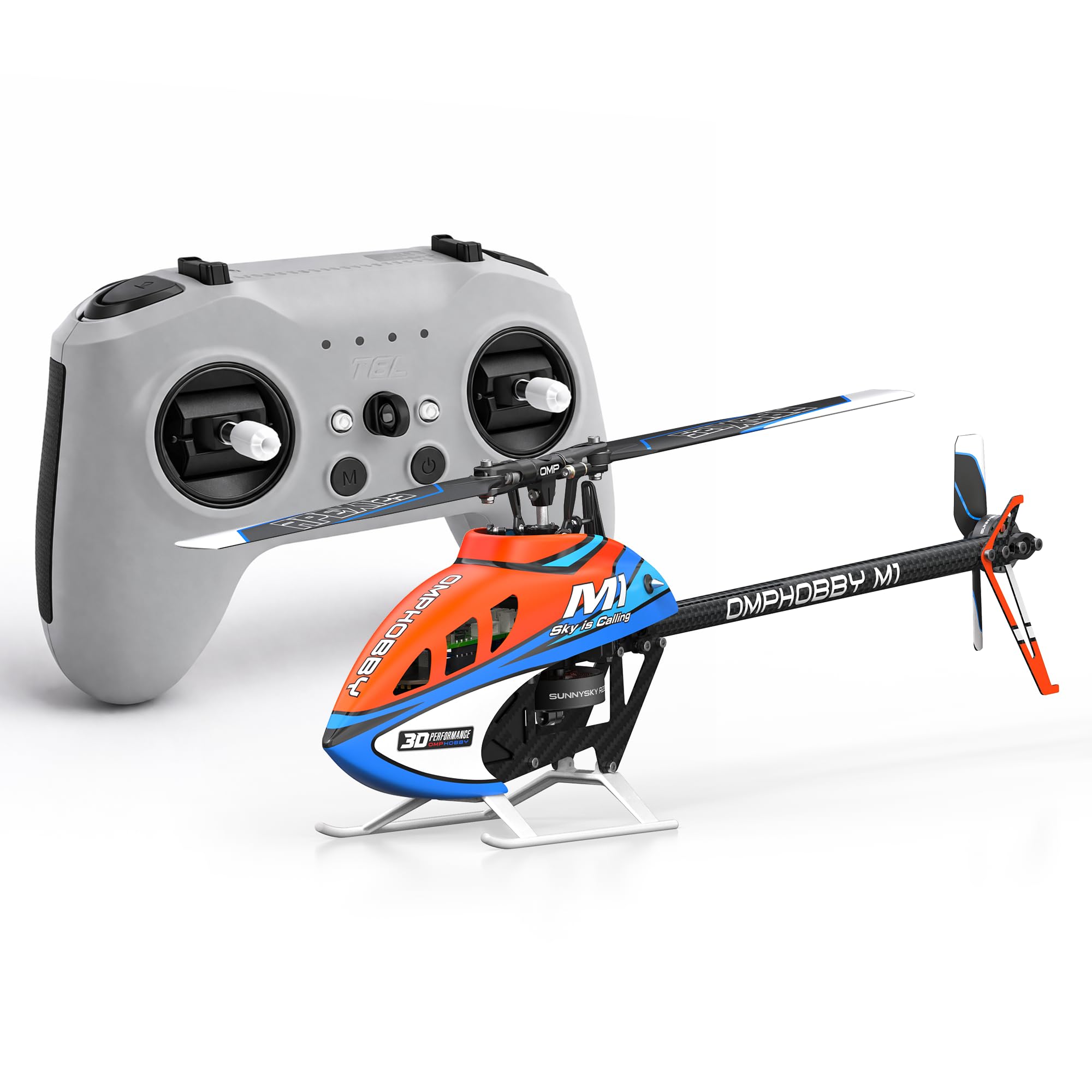 OMPHOBBY M1 V3 PRO 100 Klasse Mini 3D RC Hubschrauber Flugbereit, 6-Kanal Direktantrieb mit integriertem ELRS-Empfänger & OFS3+ Flugsteuerung, Micro Helikopter mit RadioMaster T8L Sender RTF Orange