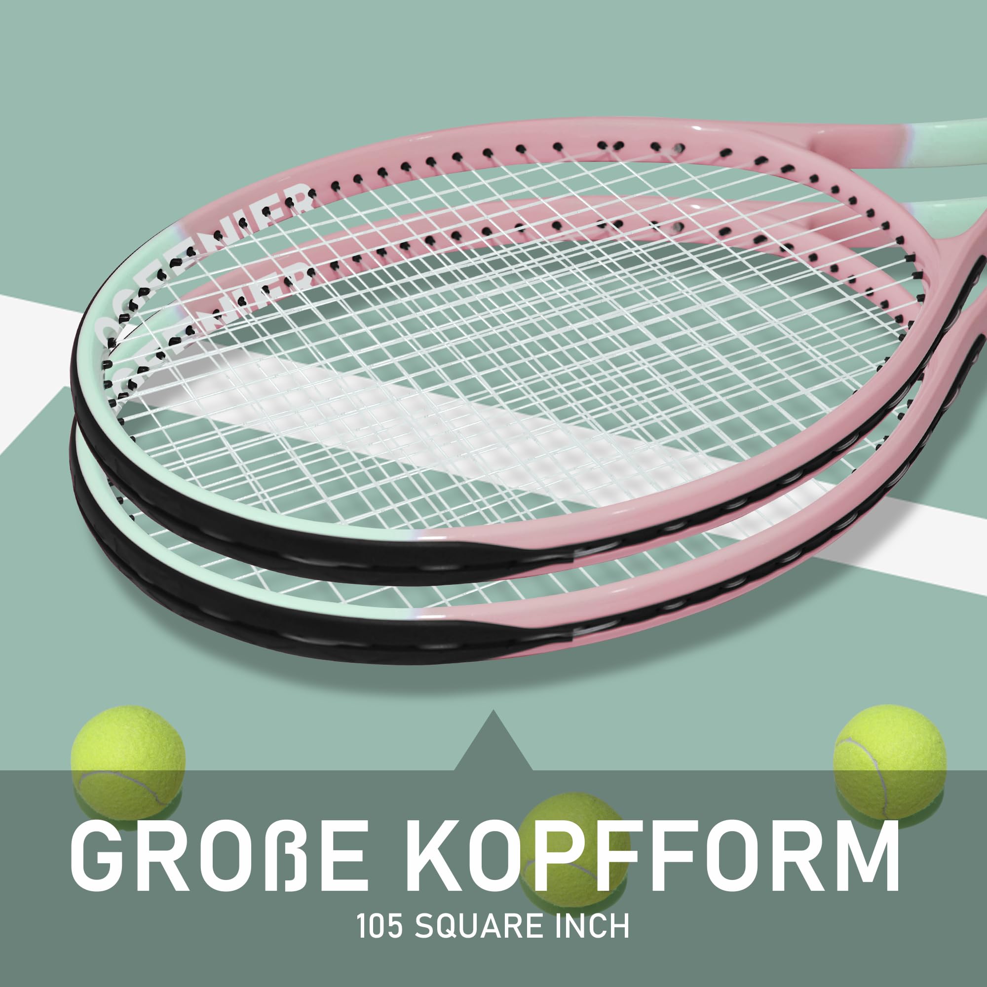 OGEENIER 27 Zoll 2 Player Tennisschläger Racket Set für Erwachsene Tennisschläger Damen Herren, für Anfänger mit 2 Griffband und 3 Bällen und 2 Tennis-Vibrationsdämpfer 1 Tennis Tasche