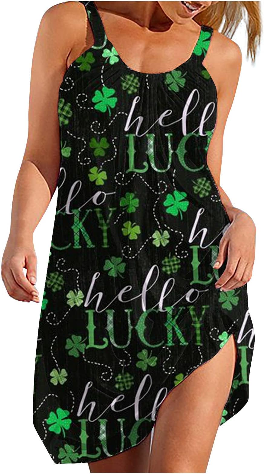 GenericSpring Dress for Women 2023 St Patty's Day Print Dress Round Neck Elgant Casual Green Clover Long Sleeve Holiday Dress