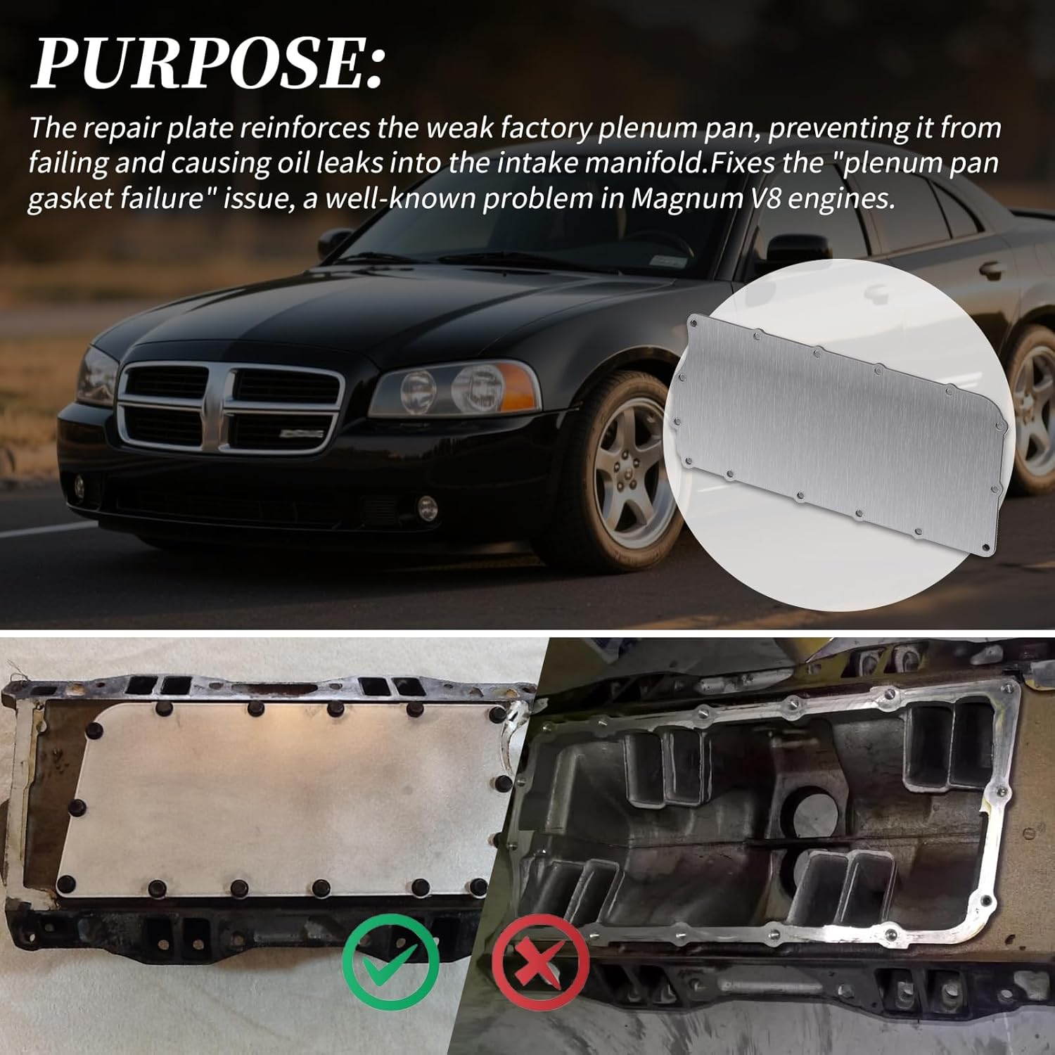 1/4" Thickness Plenum Plate(1PCS) Compatible with Dodge 360 Magnum 5.2L 5.9L 1992-2003 Engine