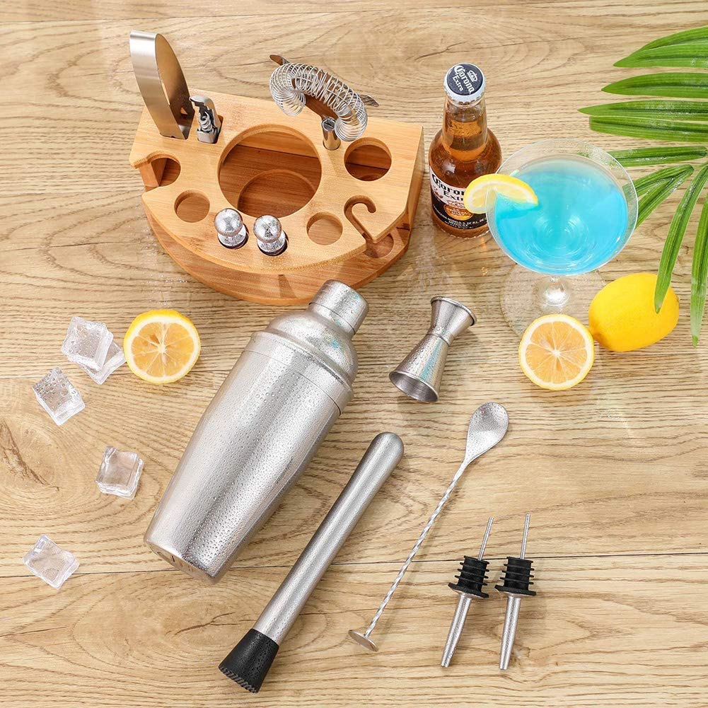 Juego de Barman de Acero Inoxidable de 12 Piezas con Soporte, Juego de coctelera de Barra para Mezclar Bebidas, la Mejor Herramienta para Hacer cócteles para Principiantes