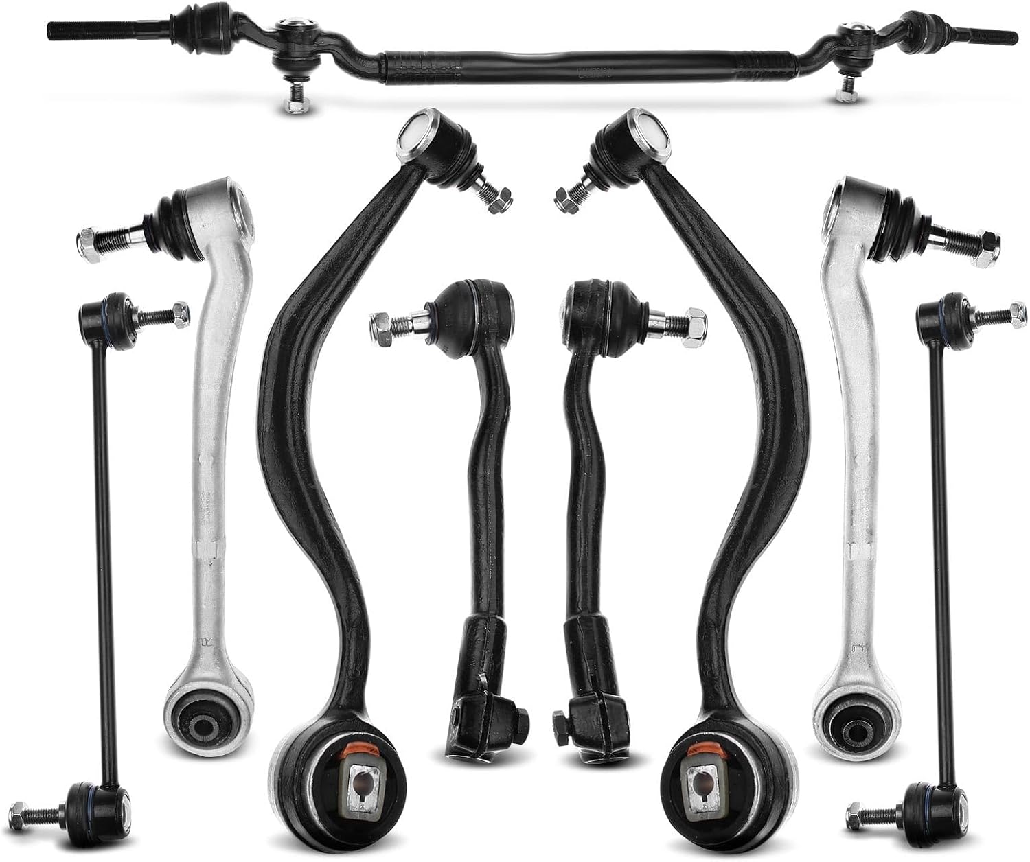 A-Premium Set of 9, Front Lower Forward & Rearward Control Arm, Sway Bar Link, Outer Tie Rod End, Center Link, Compatible with BMW E38 Series - 740i 1995-2001, 740iL 1995-2001, 750iL 1995-2001