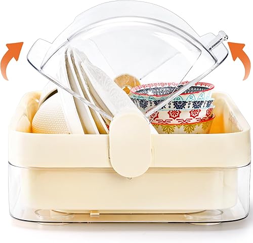 Miniatura 3 de ZEAYEA Escurridor de platos de plástico, caja de almacenamiento de secado de botellas con tabla de drenaje y cubierta de tapa, bandeja de tazas de