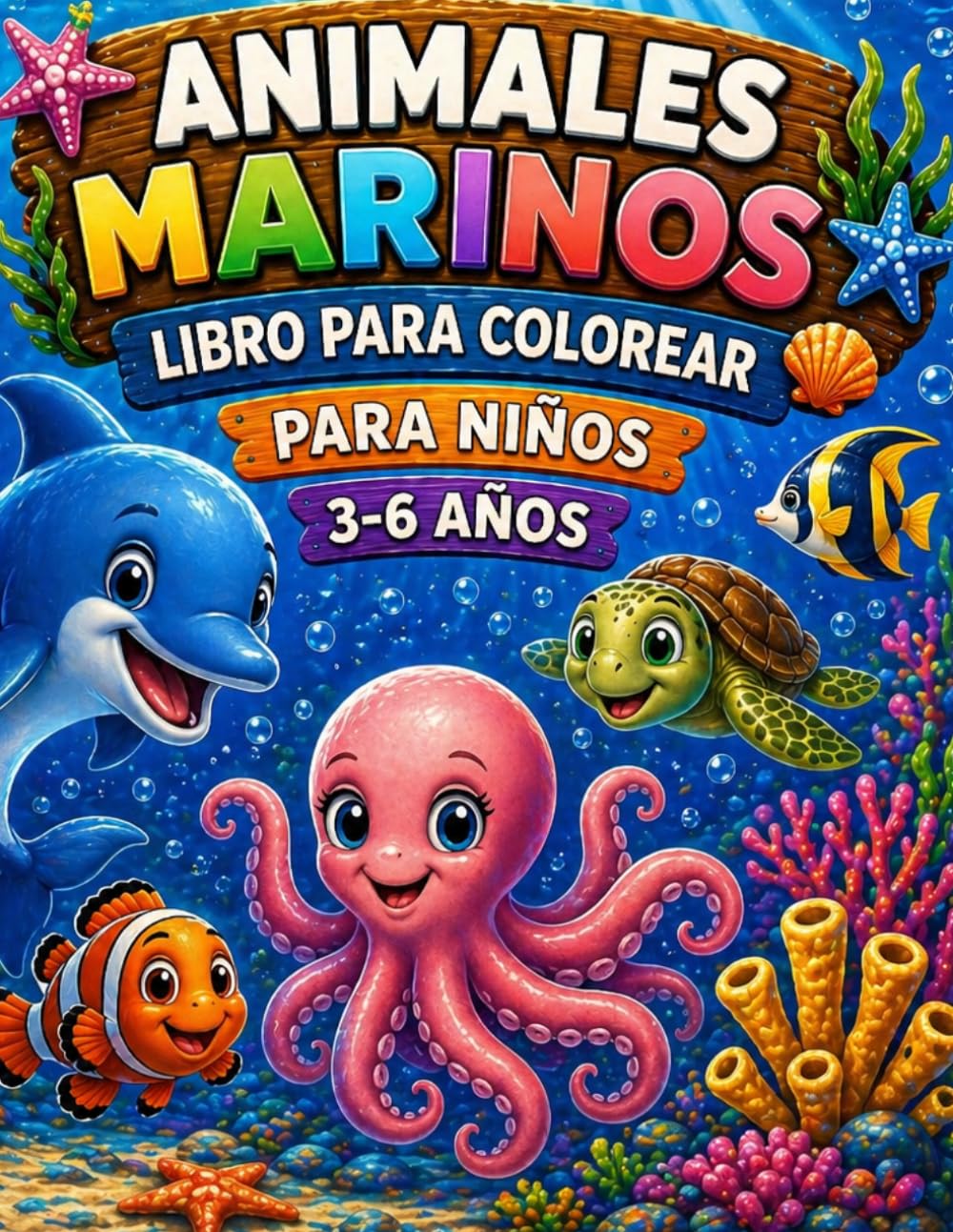 Animales Marinos – Libro para Colorear para Niños de 3 a 6 Años: adorables animales del océano para colorear