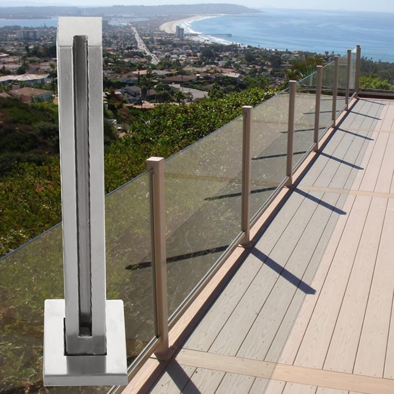 Stainless Steel Glass Floor Clamp Baluster Post for Stairs, Hallway, Loft, Porch - 105cm (41.3 in) Glass Railing Support for Home & Garden Balustrade