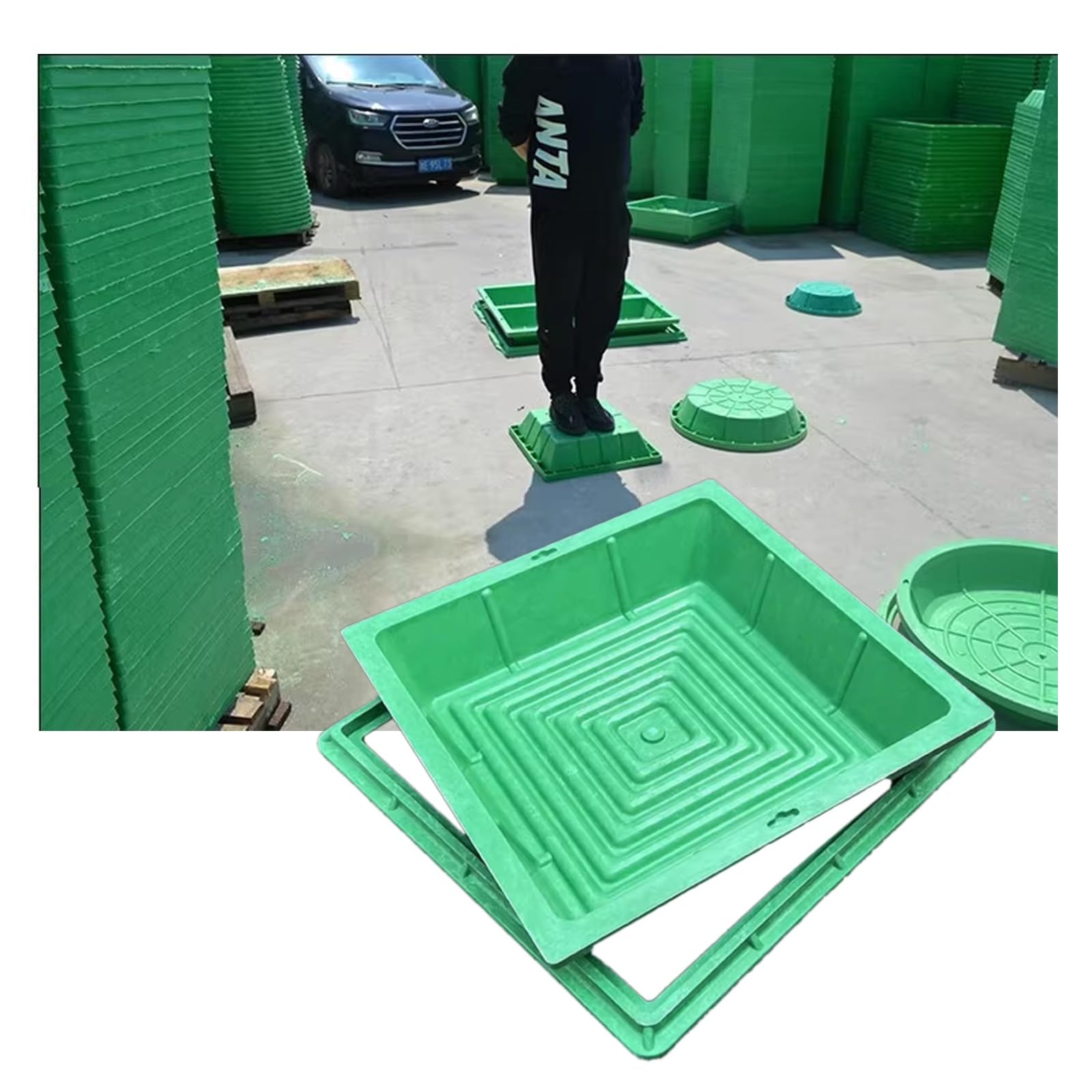 Gbrsxyip Green Septic Tank Manhole Cover Embedded Resin Round Drain Cover Frame Decorative Lid For Lawn & Yard 15.7X15.7in (40X40cm) Recessed Sewage Basin Cover