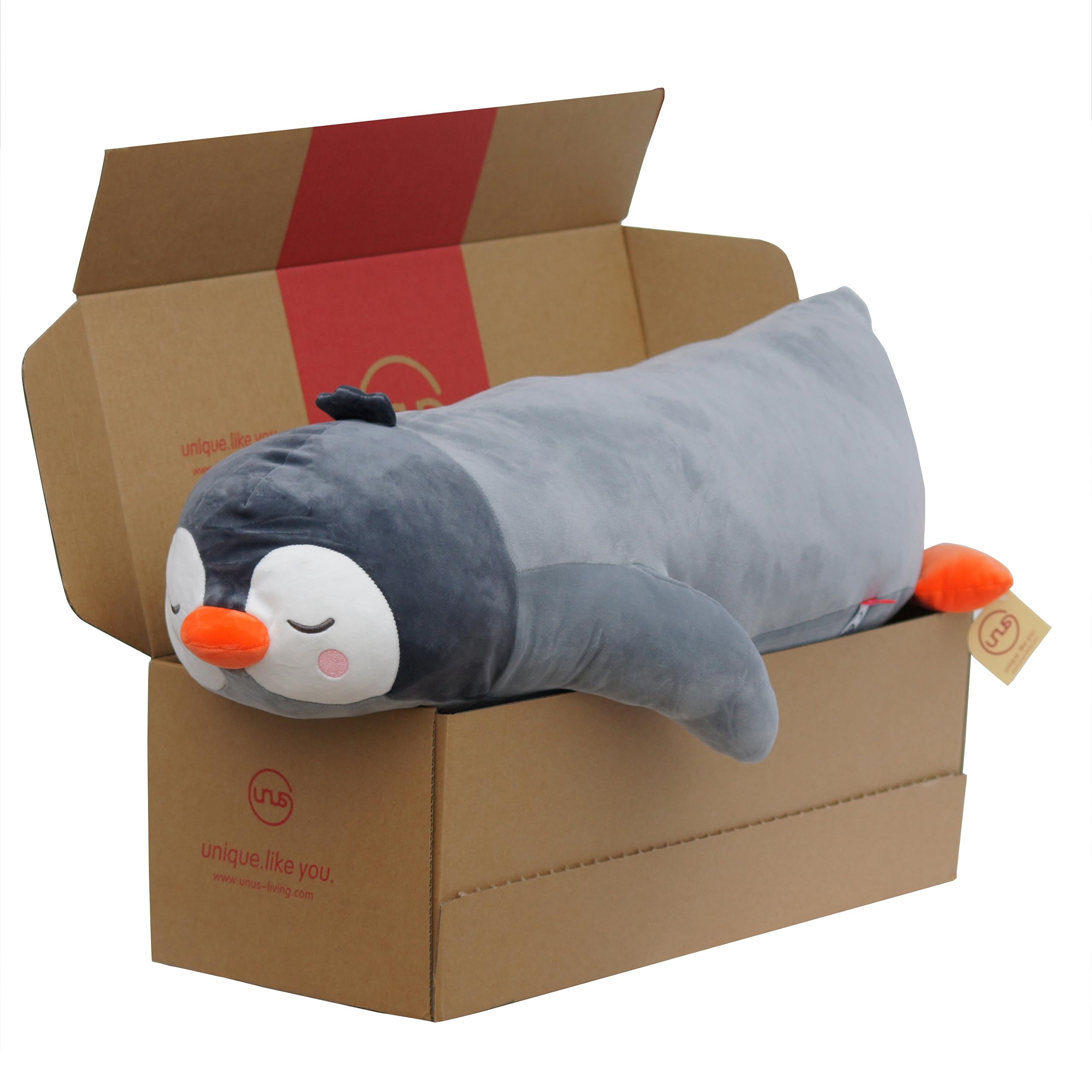 UNUS Seitenschläferkissen Stillkissen Pinguin Kissen für Kinder Lagerungskissen Dekoration extrem weich 75 cm Grau