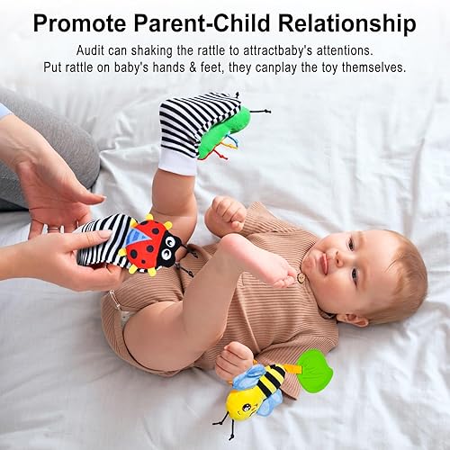 Miniatura 7 de Juguetes para bebés de 0 a 6 meses, sonajeros para bebés de 0 a 12 meses, calcetines de sonajero de muñeca y buscador de pies, juguetes para recién