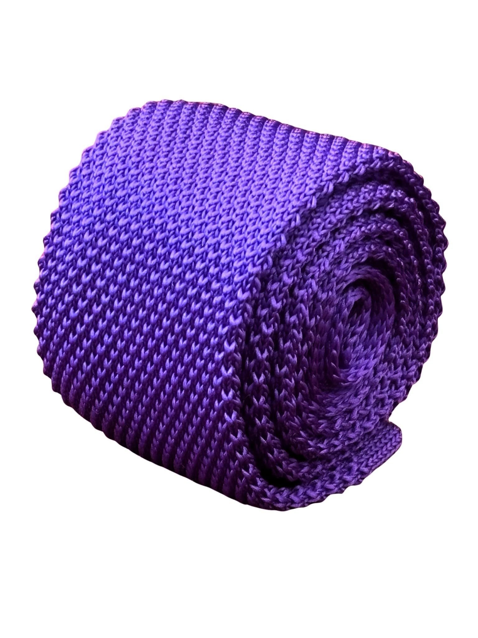 Frederick Thomas Men's Cadbury Purple Knitted Necktie, 5Cm Width, Bright Violet, Slim Design, British Seller,