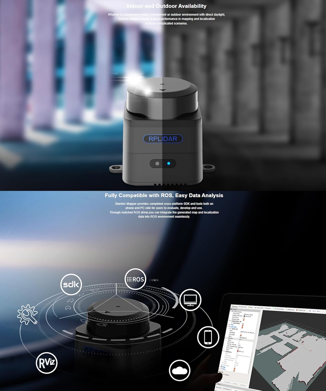 Slamtec RPLIDAR M2M3 Mapping Lidar Sensor Scanner, 40Meter (130ft) 2D 360° Ranging, 802.3/802.3u 100M Ethernet Port, Robotics ROS SLAM LIDAR Scanner, Robots Drone Mapping Navigation and Positioning
