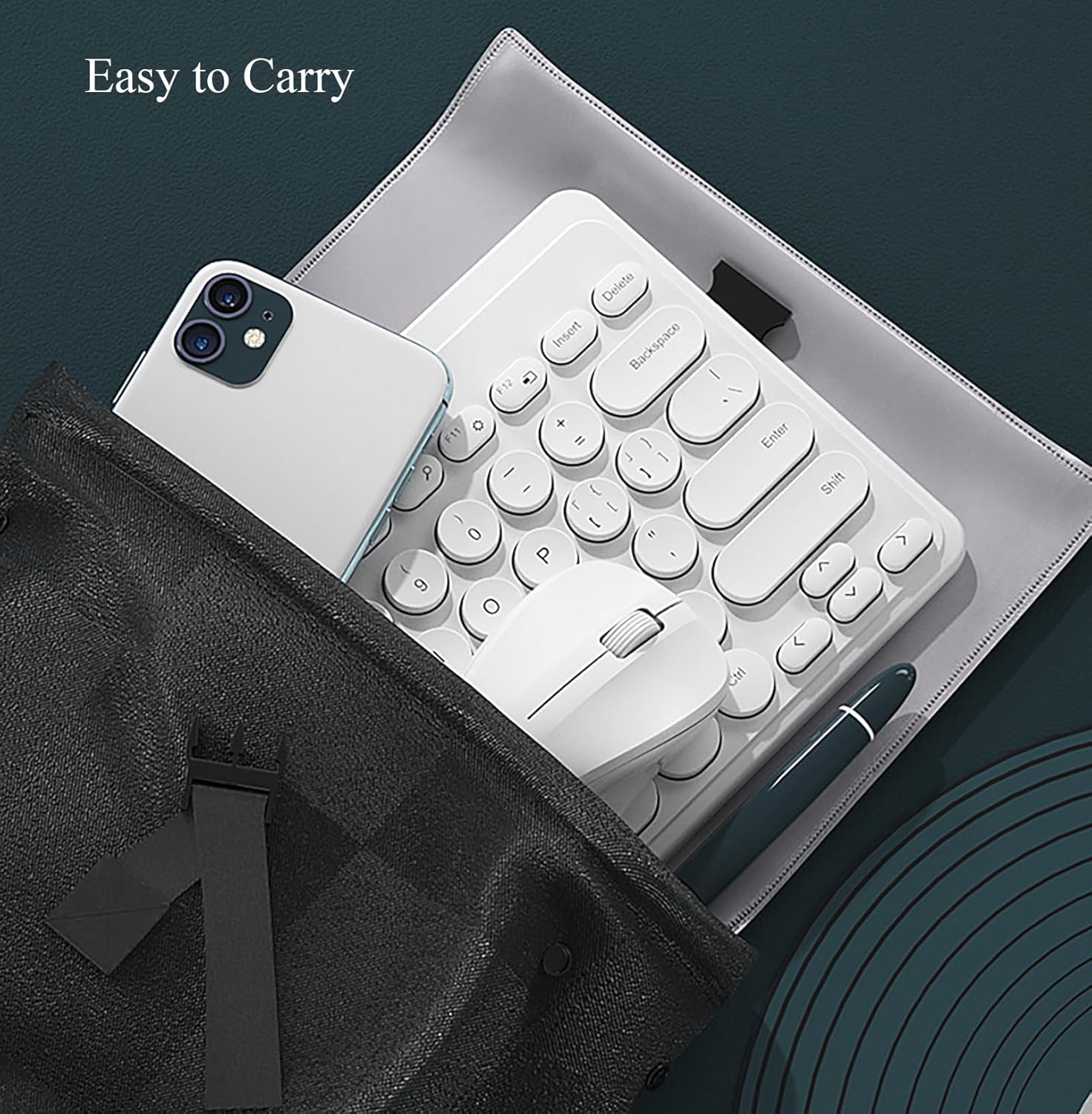 Keyboard and Mouse Combo,2.4G Wireless 79 Cute Round Keys Small Keyboards Silent and 1600 DPI Optical Mice Set (White)
