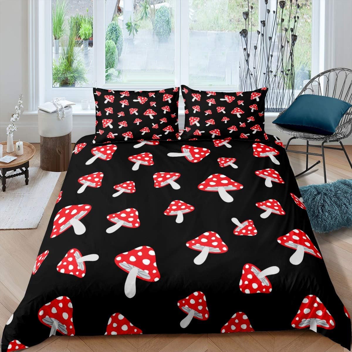 Feelyou Cute Mushrooms Bedding Set Red Mushrooms Comforter