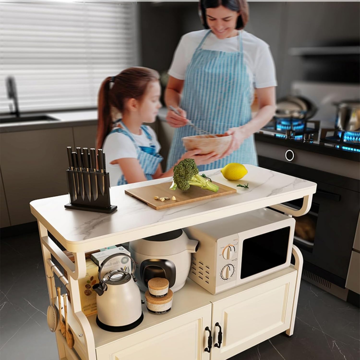 Multifunctional Shelf Table Storage Cabinet Storage Table Floor Standing Multi-level Work Table Commercial Preparation Table Chopping Vegetables Chopping Bones Kneading No Shaking (Yellow 60x40x80cm)