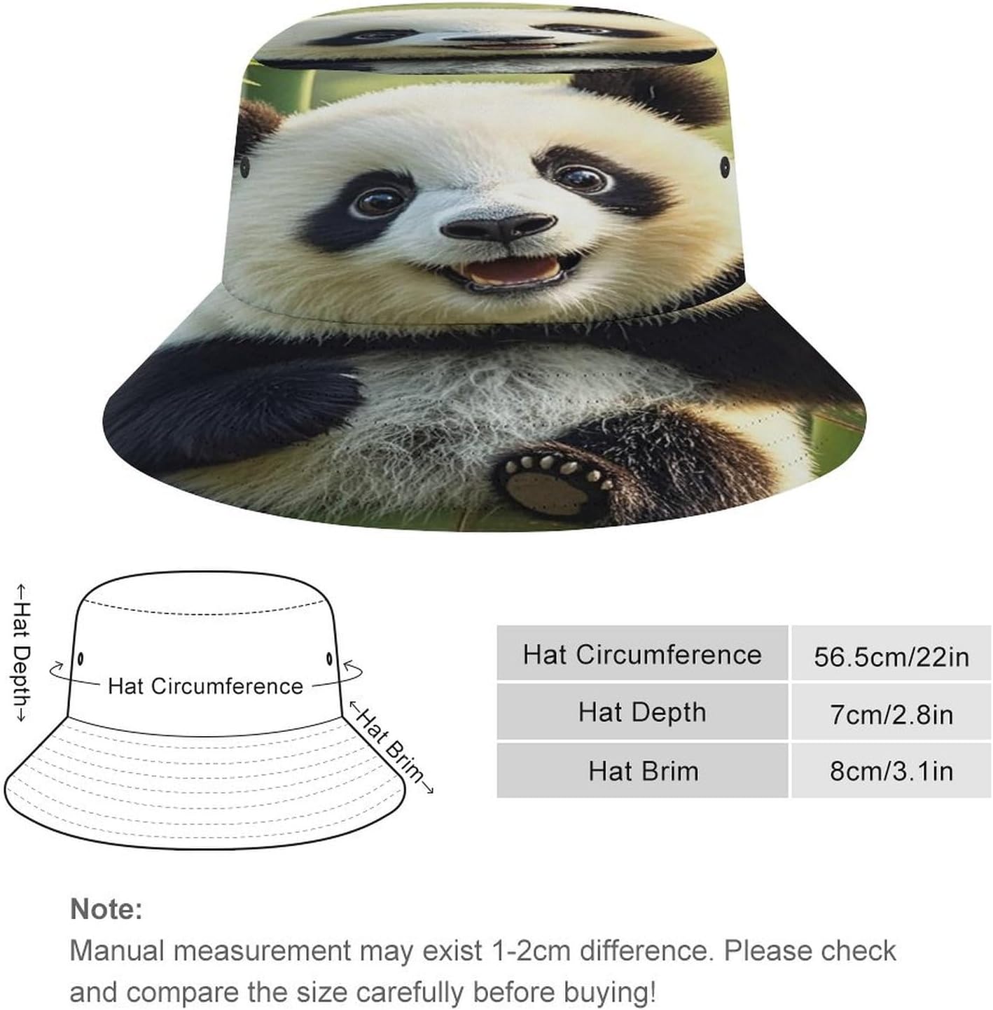 Bucket Hat for Women Men Cotton Sun Hats Funny Panda Beach Fisherman Hat Summer for Protection