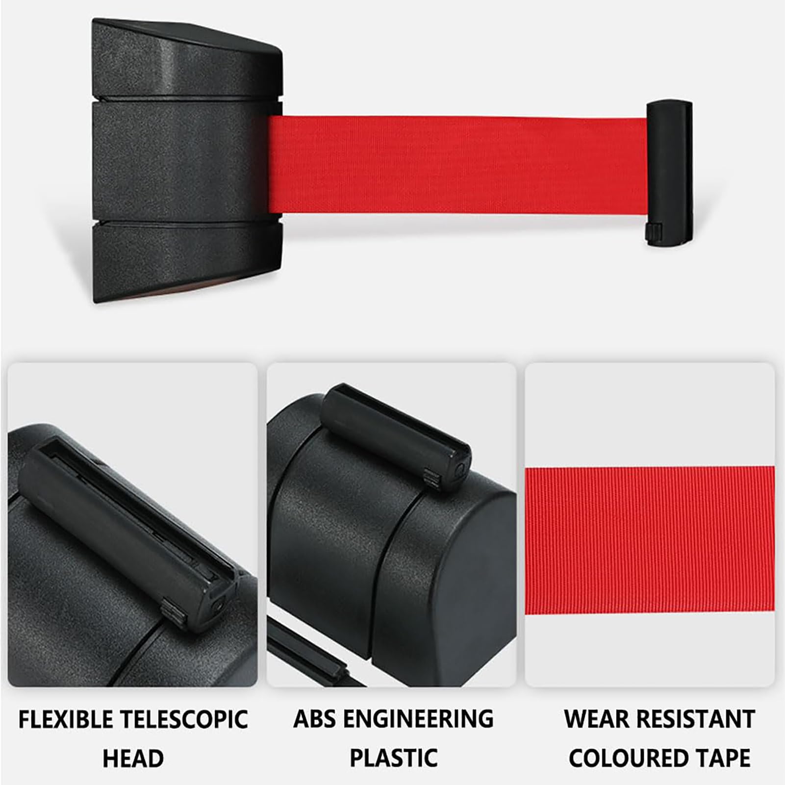 Nastro di barriera retrattile in PVC per uso interno/esterno, per controllo delle code a parete, nastro di isolamento da 10 m, rosso, barriera di sicurezza per la gestione della folla