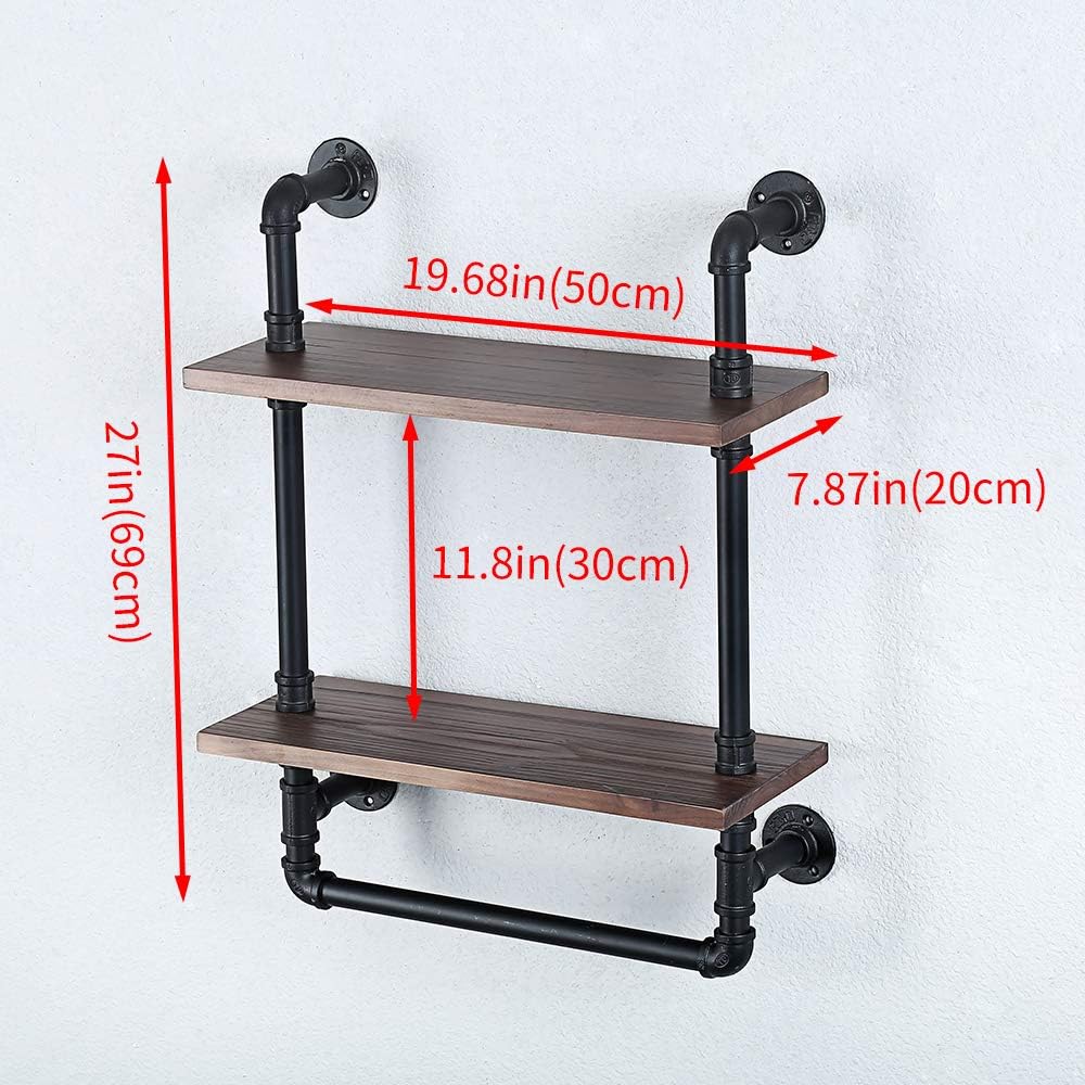 Exclusive Discount 80% Offer Industrial Wood Bathroom Shelf Over Toilet with Towel Bar,Rustic Bathroom Shelves Floating Shelves 2 Tier,19.68in Pipe Shelves Pipe Shelf Towel Racks Wall Mounted,Farmhouse Pipe Shelving Towel Holder