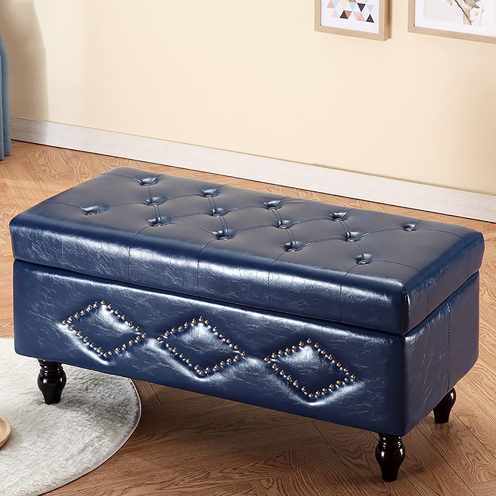 Coffre à jouets et rangement multifonctionnel bleu en bois