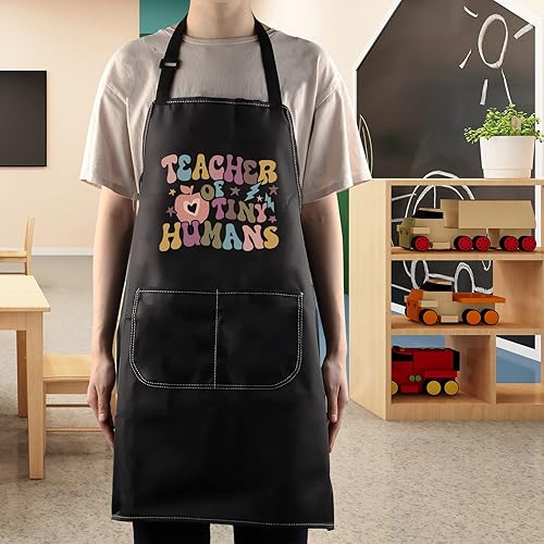 Miniatura 5 de WZMPA Delantales ajustables para profesores de jardín de infantes, regalo de agradecimiento para profesores de seres humanos pequeños, delantal para