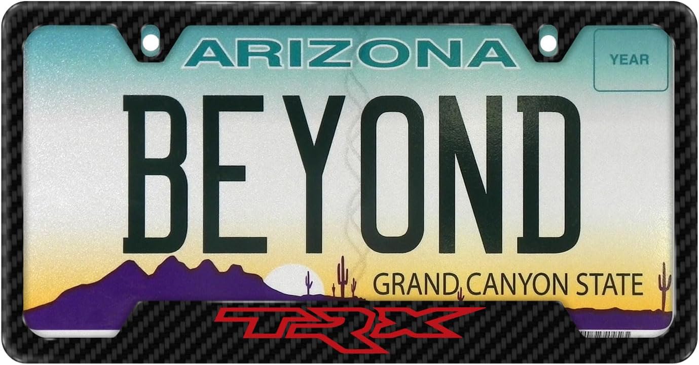 iPick Image for RAM 1500 TRX in Red Black Carbon Fiber Texture ABS Plastic 50 States License Plate Frame - Official Licensed