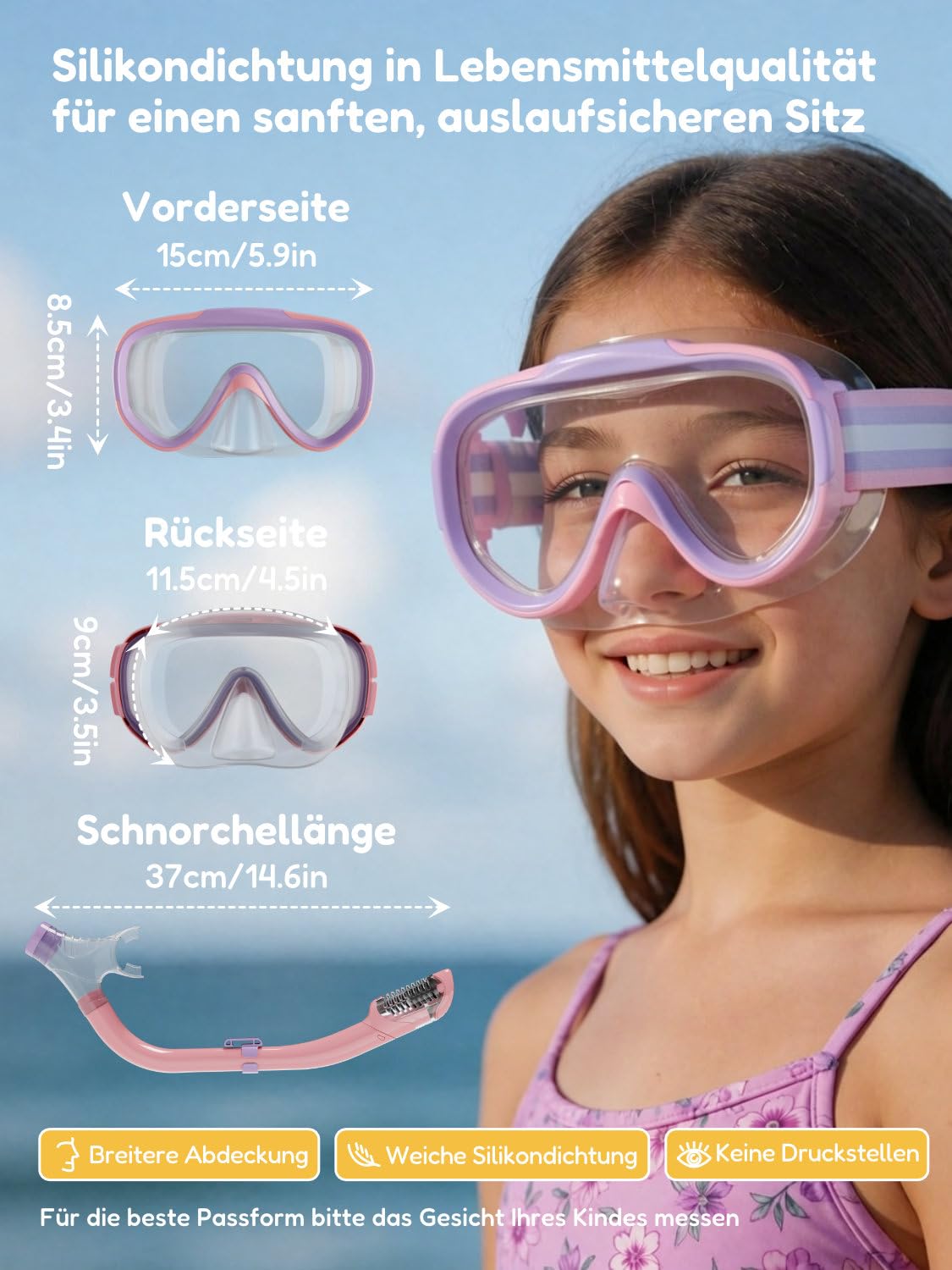 ACURE Taucherbrille Kinder 3-12 Jahre, Antibeschlag Schwimmbrille Schnorchelmaske mit Nase & Stoffband, Tauchmaske zum Tauchen & Schnorcheln für Jungen Mädchen
