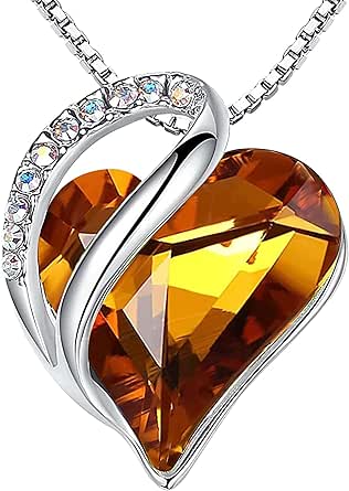 Leafael Necklaces for Women, Infinity Love Heart Pendant with Birthstone Crystals, Jewelry Gifts for Wife, Silver Plated 18 + 2 inch Chain, Graudation Anniversary Birthday Gift for Mom Girls Her