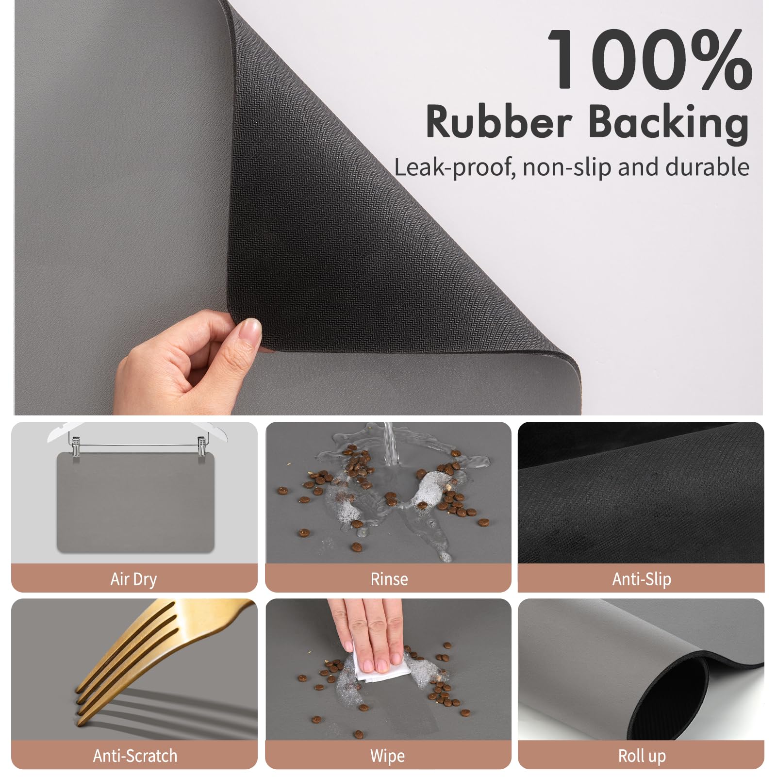 Tapete para Cuenco de Perro, Comida para Perros, tapete Grande para Alimentos, Cuencos de Agua, tapete de alimentación, Antideslizante, Impermeable, tapete para Gatos (Light Grey, 60 x 150 cm)