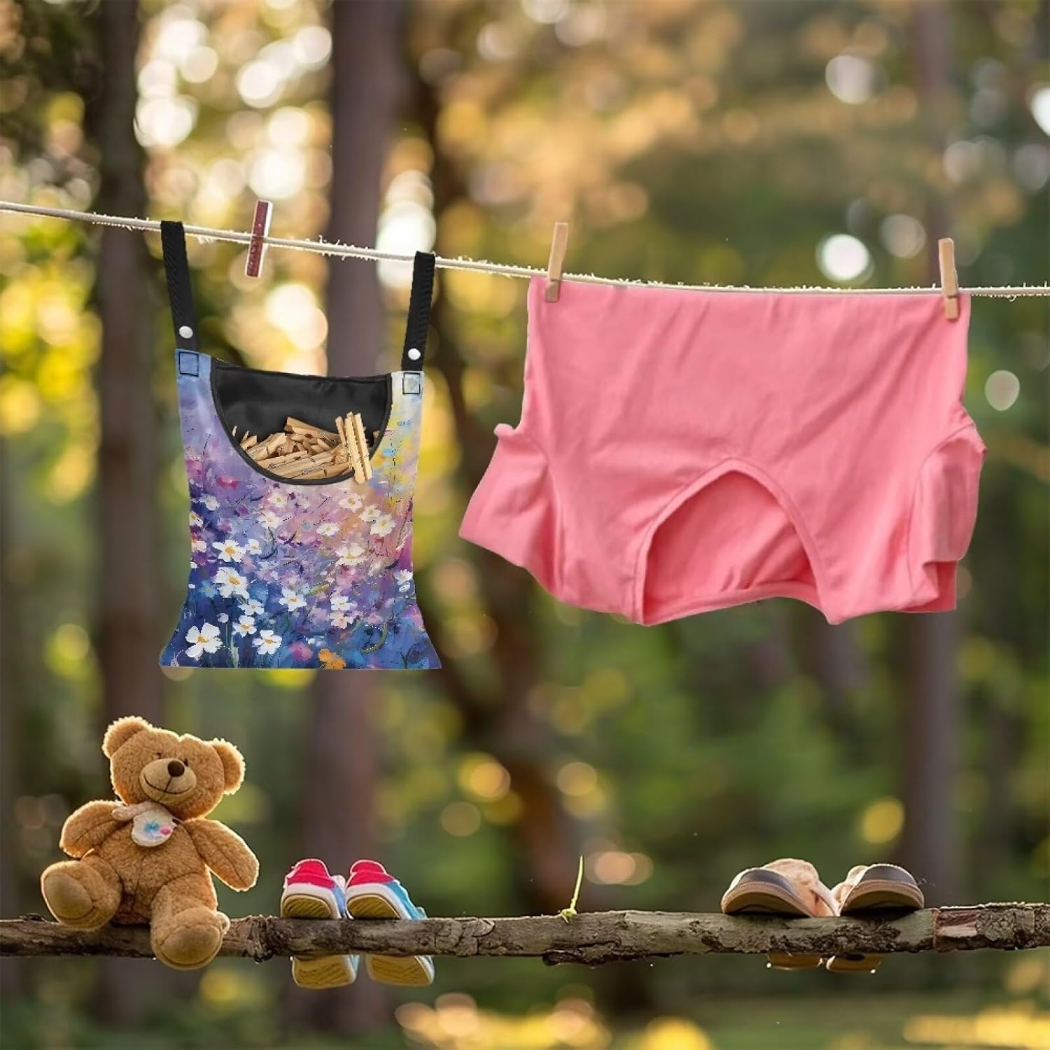 Oil Daisy Clothespin Organizer Bag for Outdoor Portable Clothespin Storage Clothespin Bag with Large Opening Waterproof Laundry Clothespin Bag Clothespin Holder for Clothesline Outdoor image 4