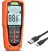 RDINSCOS Wall Humidity Meter, Non-Pin Humidity Meter with Battery, Sound Alarm and LCD Display for Wood, Plaster and Concrete | LCD 3 Colores, Alarma Audible, Función HOLD, Para Paneles de Yeso, Alerta Visual