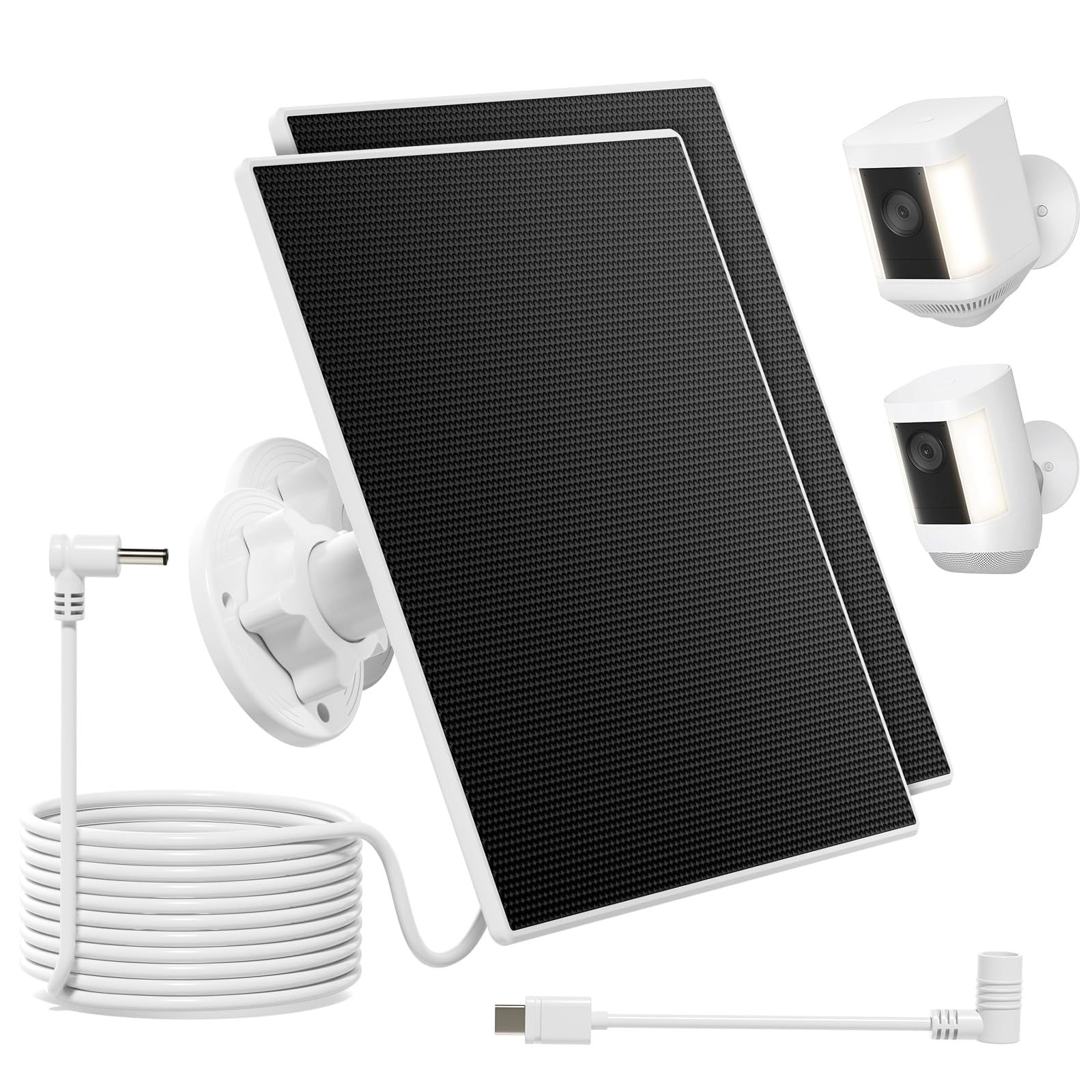 Panel Solar para Cámaras Ring, Panel Solar 3 W con batería Integrada 4000mAh compatible con Ring Spotlight Cam/Pro/Plus Battery y Stick Up Cam/Pro Battery, Incluye Cable 4 m - 2 pack