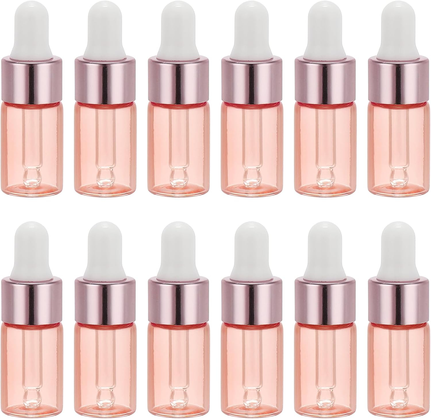 PATIKIL 3ml Glass Dropper Bottle, 12Pcs Leakproof Essential Oils Sample Liquid Perfume Container with Eye Dropper Label Funnel for Storage Home Travel, Rose Gold