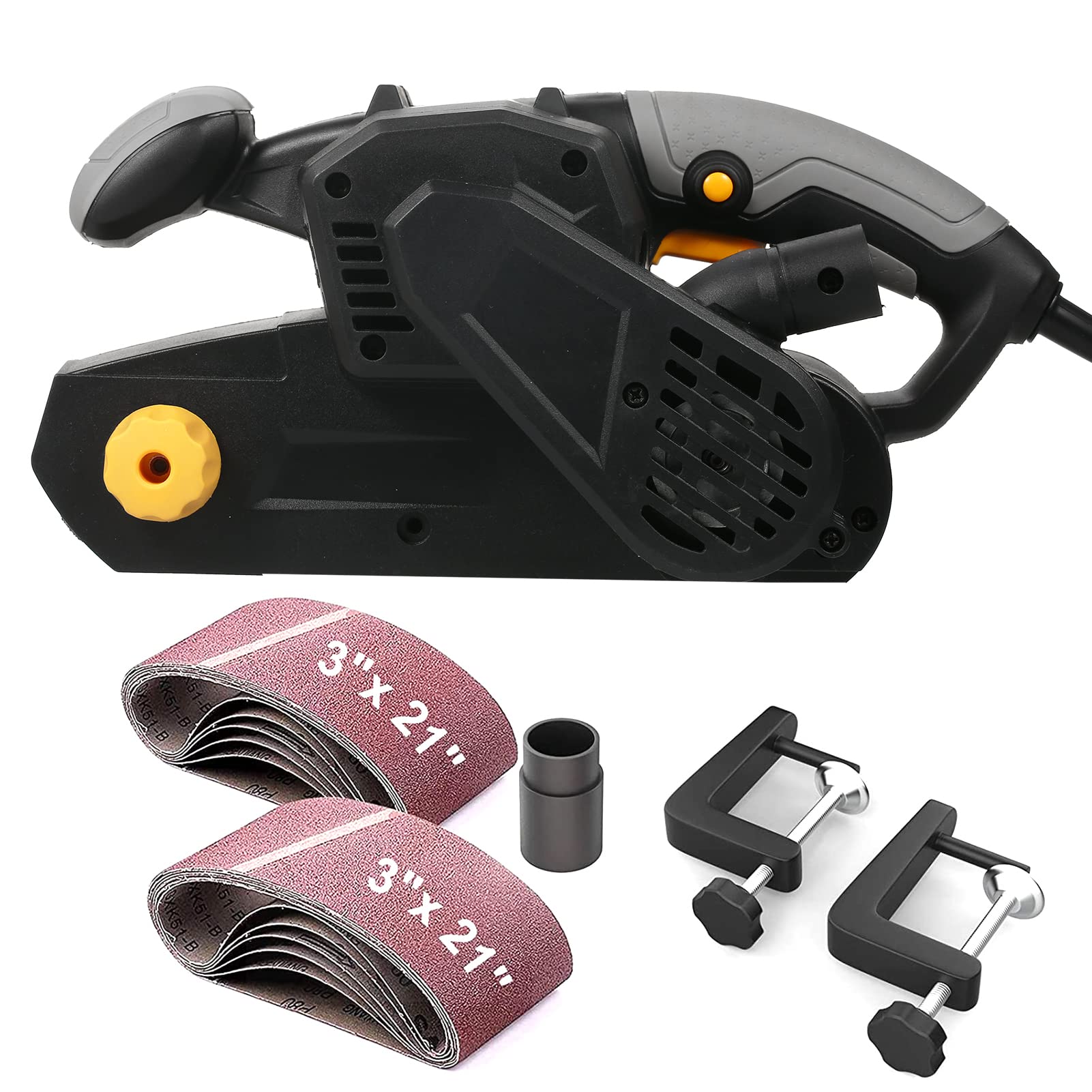 Lijadora de banda Hosioe 750 W 75 mm x 533 mm con 10 piezas de cinta de lijado y bolsa para el polvo Lijadora de mesa con control de velocidad variable 2 en 1 adaptador de aspiradora cable de