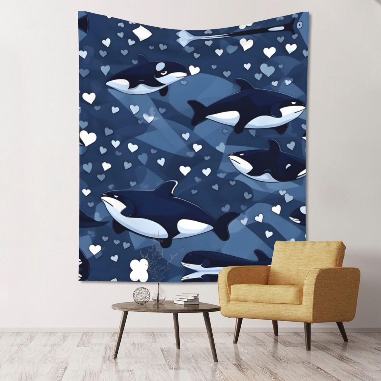 ZZYYDS Floral Wall Decor Tapestry Blue Killer Whale for Living Room Dormitory Home Decor Party Background, 60x51 Inch (Vertical)