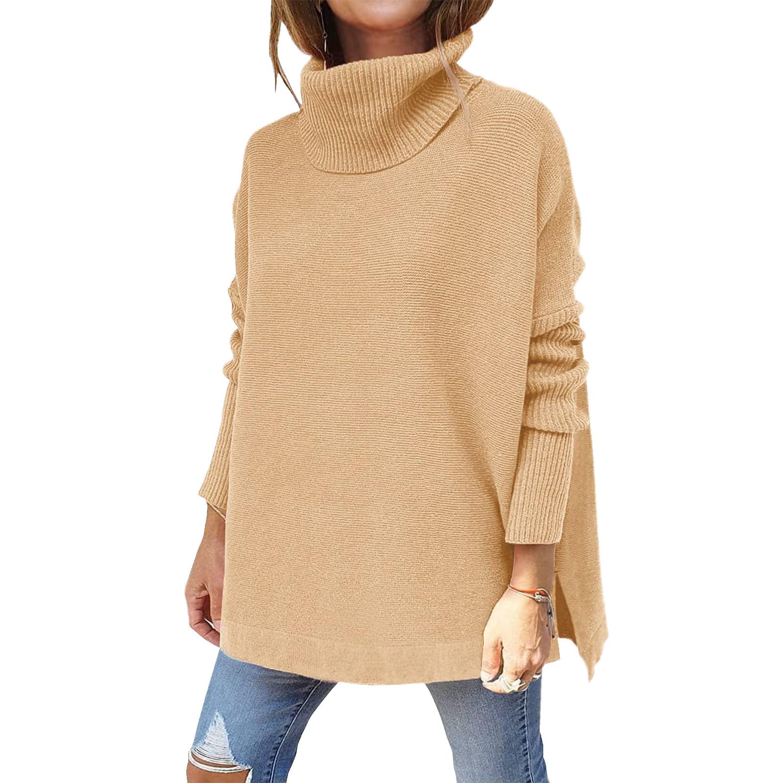 Womens Turtleneck Oversized Knit Sweater - Fall Winter Casual Plus Size Loose Fit Solid Color Pullover Top