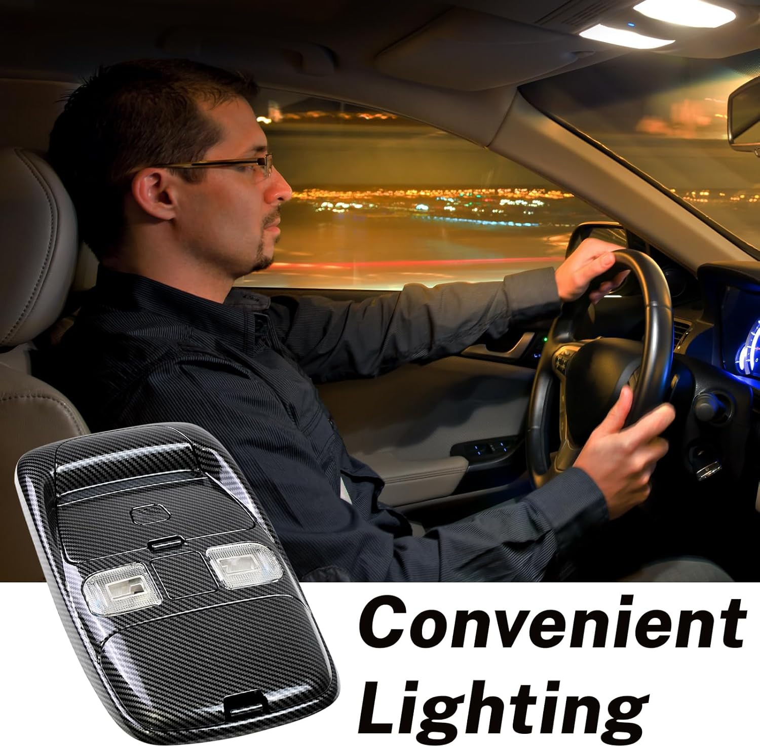 Overhead Console Dome Light Assembly Compatible with Dodge Ram 1500 2500 1999-2001 Front LED Overhead Console Storage Replace 55350657 SN96TL2AA (Carbon Fibre)