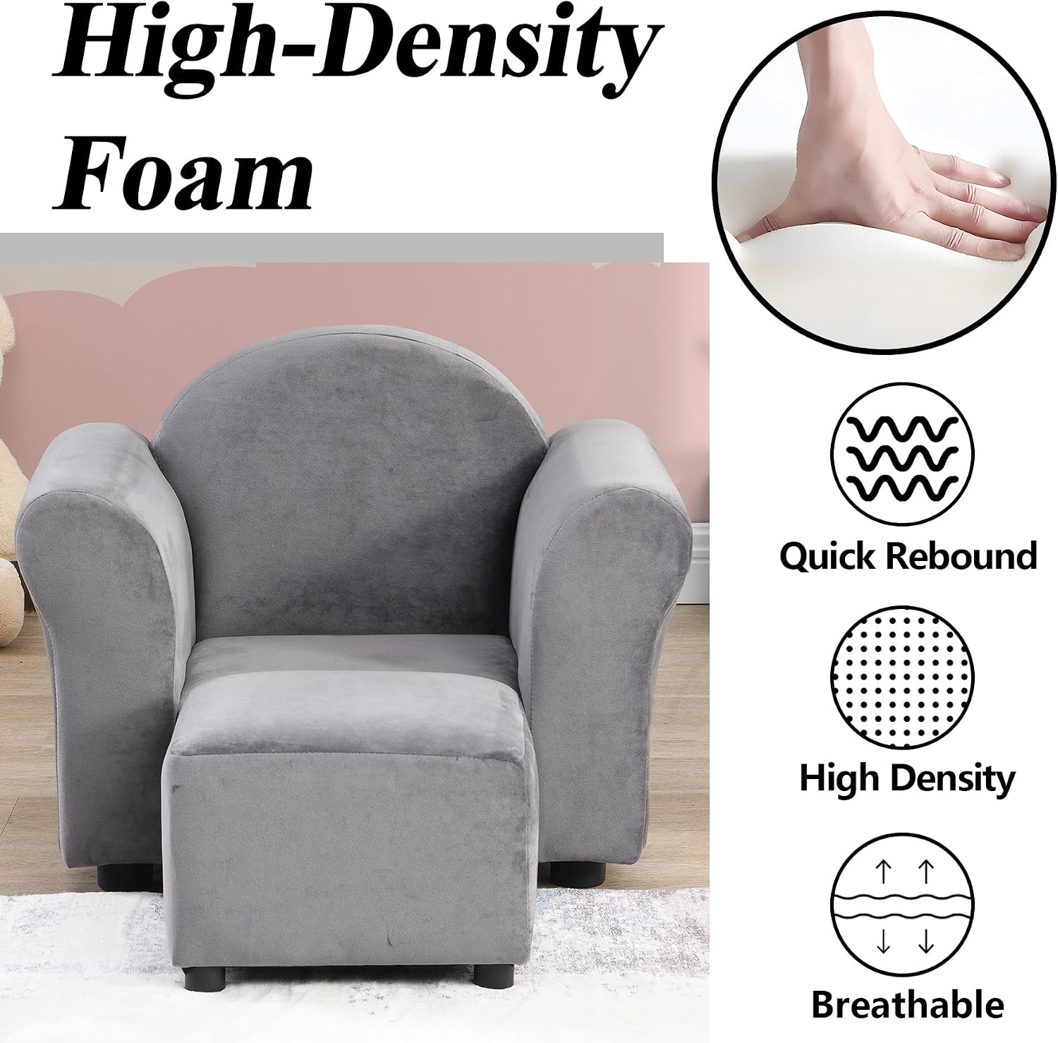 Upholstered Toddler Chairs Comfy,Kids Couch with Ottoman and Armrest,Kids Sofa Chairs for Boys and Girls