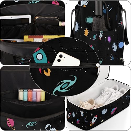Vista 6 de Rocket Airship Earth Astronaut Foldable Travel Duffel Bag Tote Carry On Luggage Sports Gym Bag With Shoe Compartment For Woman Man Overnight Weekend