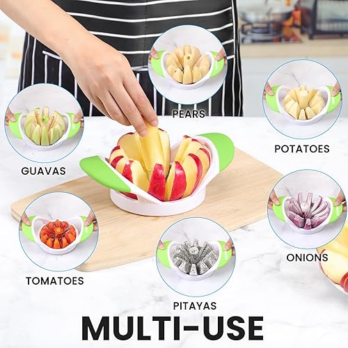 Vista 36 de SCHVUBENR Cortador de manzana grande de 4.72 pulgadas con 12 cuchillas, cortador profesional de manzana, descorazonador de manzana de acero Rojo