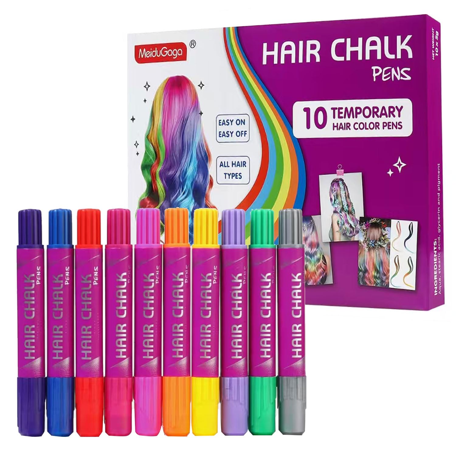 Hair Chalk 10 Color Temporary Gifts Kits Low stimulation Easy Washable Hair Dye Colourful Pens.for Makeup Birthday Gifts Halloween Christmas & Festival Party