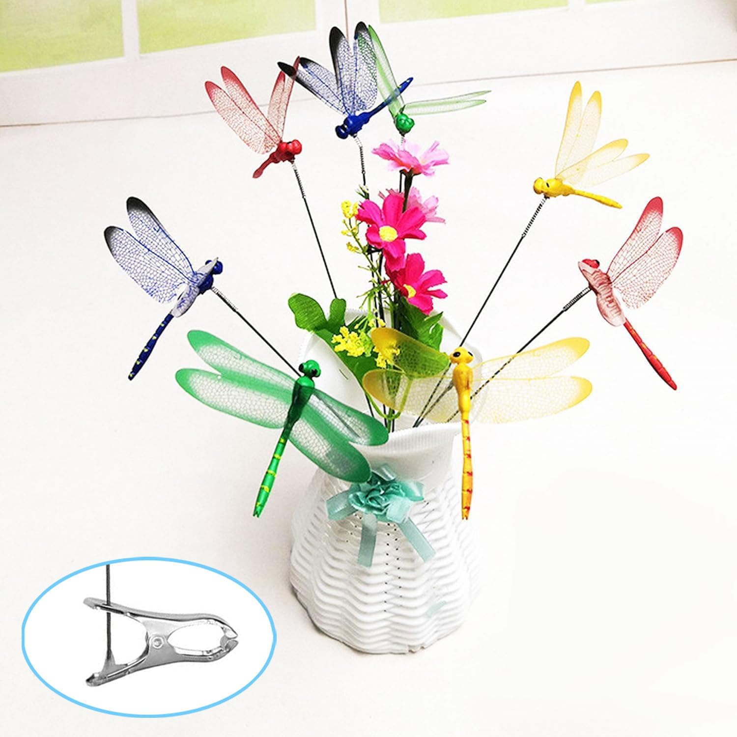 Little Syohe 8PCS 3D Dragonfly Clips, Fake Dragonflies Decoration, Creative Hat Clip, Outdoor Ornament for Yard/Lawn/Flower Bed, Natural and Organic Concepts